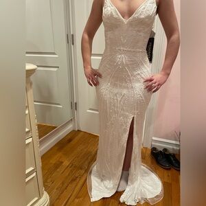 Primavera Couture Cream Strapless Embellished Gown